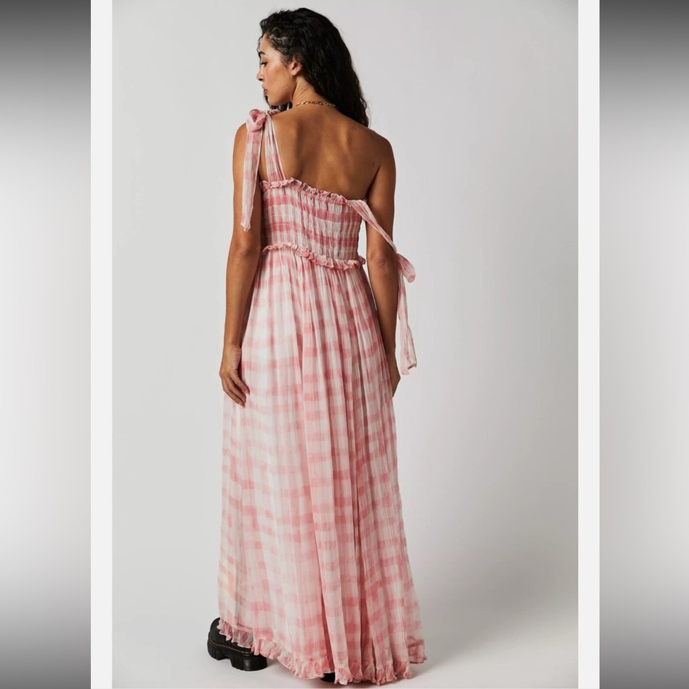 Free People Dorothy Gayle Maxi Dress in pink & white checkered Sz Medium - Picture 9 of 15
